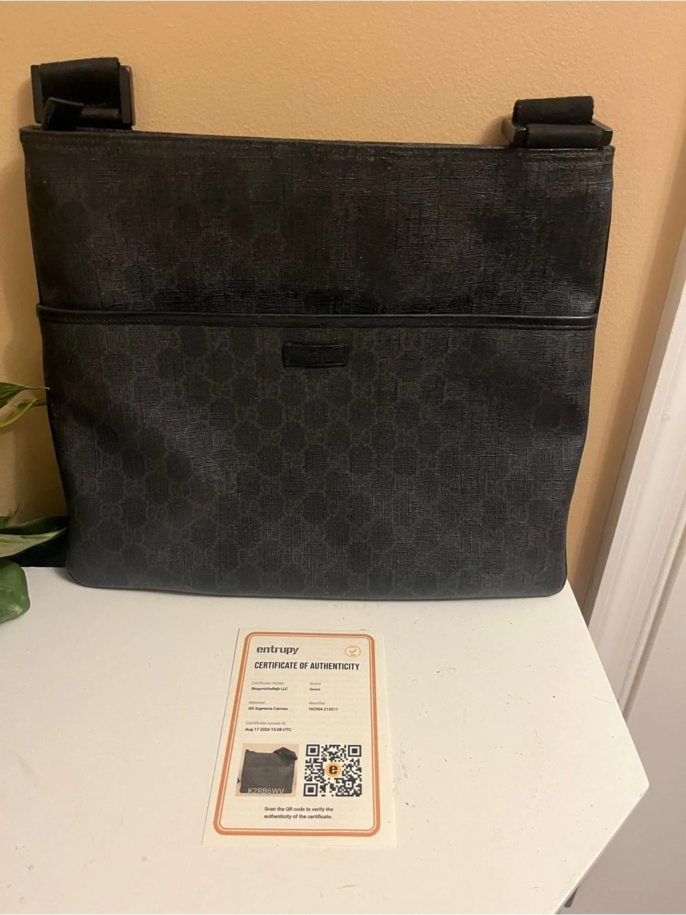 Gucci Men's Black Monogram Messenger Bag w/ COA
